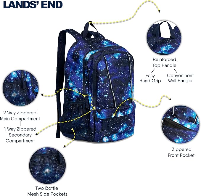 Lands' End Unisex Kids Large ClassMate Lightweight Durable Elementary School Backpack, Pro Star Navy