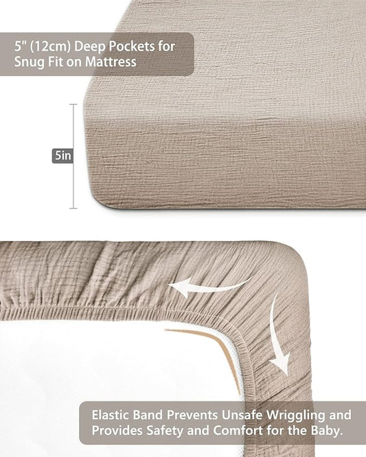 Mini Crib Sheets for Baby Boy Girl 2 Pack, Neutral Mini Crib Mattress Sheet 24" x 38", Muslin Nursery Bedding Soft and Breathable Comfort (Beige & Cream)