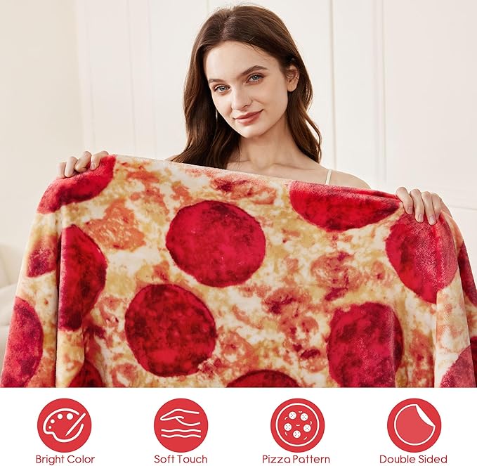 SeaRoomy Pizzas Blanket, Wrap Throw Food Blanket, Novelty Funny Flannel Round Blankets Funny Gifts for Teens Boys and Girls