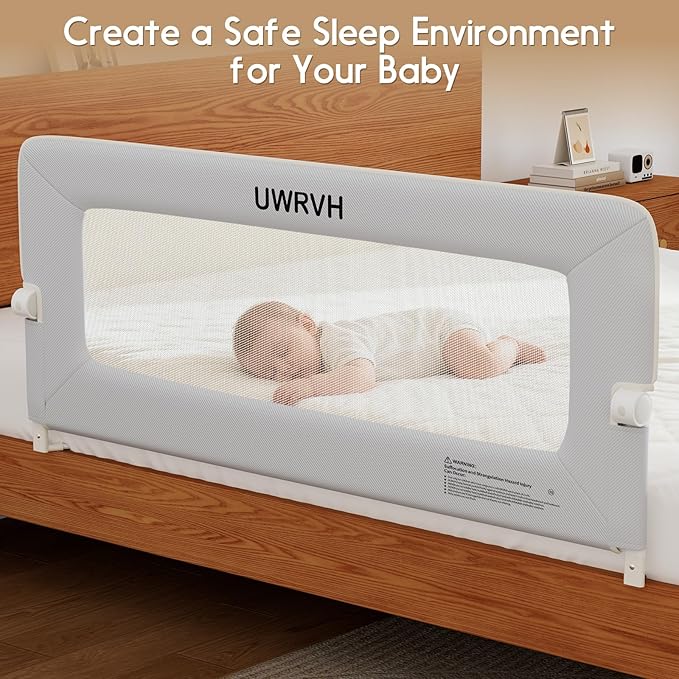 Bed Rail for Toddlers 33in Folding Bed Rail,T-Shaped No-Drill Base with Safety Lock,Soft 3D Fabric,Baby Bed Rail Guard for Twin,Full,Queen,King Beds,Toddler Bed Rail Guard (Gray, 33" L)