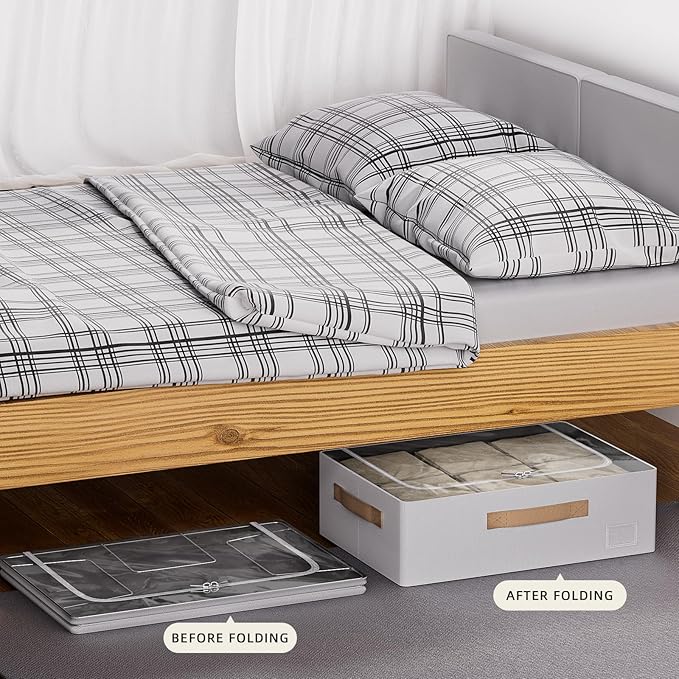 CYhom Underbed Storage Bins With Metal Frame, 10" High Under Bed Storage Containers, Large Capacity Under Bed Organizer Boxes (Grey, 23.6” L x 11.8” W x 10” H)
