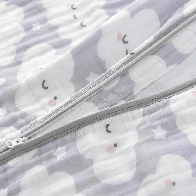 Baby Sleep Sack 2-4 T Baby Wearable Blanket 100% Organic Cotton 0.5 TOG Toddler Sleep Sacks 2- Way Zipper Soft 4 Layers Muslin 2T 3T 4T Cloud