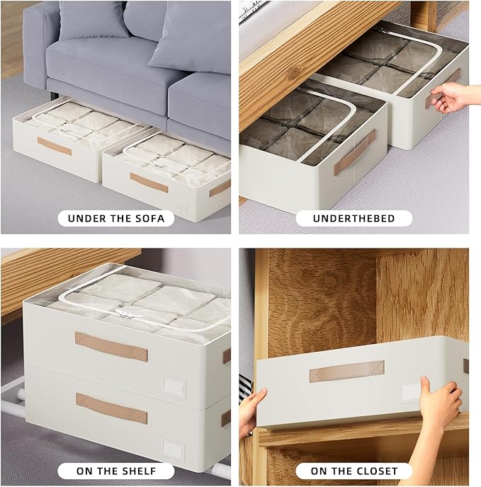 CYhom Underbed Storage Bins With Metal Frame, 10" High Under Bed Storage Containers, Large Capacity Under Bed Organizer Boxes (Beige, 23.6” L x 11.8” W x 10” H)