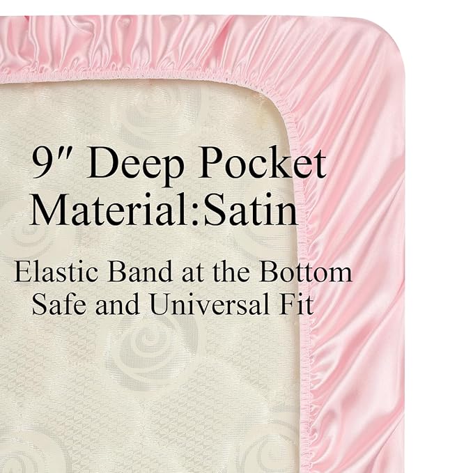 Knlpruhk Silk Fitted Crib Sheet 28" x 52" Surface (100% Pure Mulberry Silk) – 9" Deep Pocket (Satin) for Baby Hair 19 Momme 6A High Grade Fibers Ultra Soft Smooth Breathable Pink