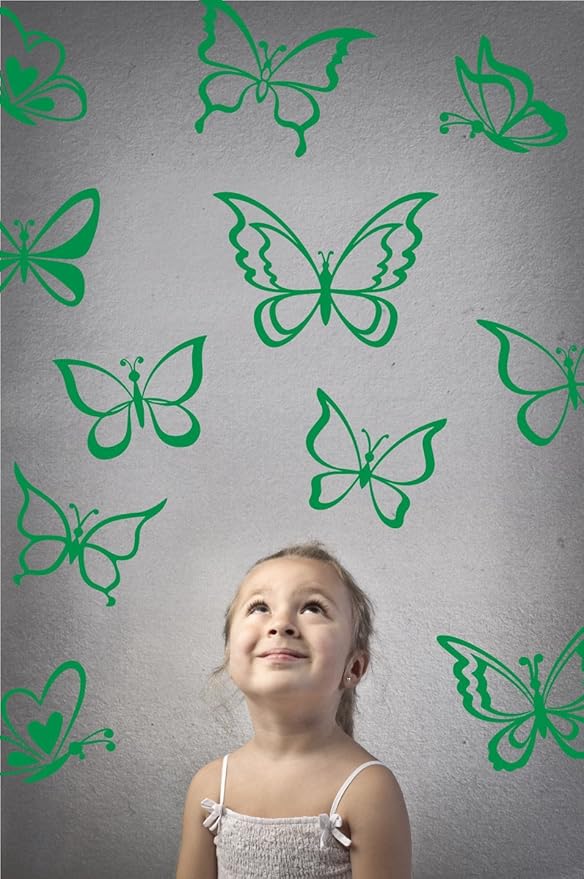 The Decal Guru Butterfly Wall Art Vinyl Stickers DIY Nursery or Girls Room Decor Peel and Stick Butterflies Decals (Light Green, 55x58 inches)