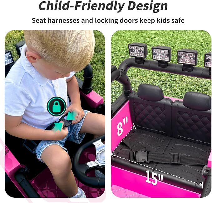 Kids Ride on Car Toy, 12V Electric Car for Kids with Remote Control, LED Light - Hot Pink