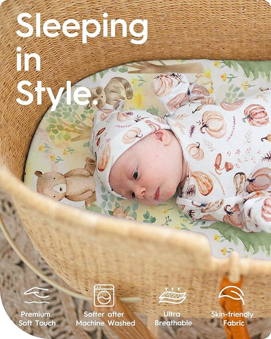 Bassinet Sheets for Baby Boy Girl, TotBasic Buttery Soft Universal Bassinet Fitted Sheet, Compatible with Halo, Mika Micky, Baby Delight, Dream On Me, Maxi COSI and More Bassinet Mattress(Forest)