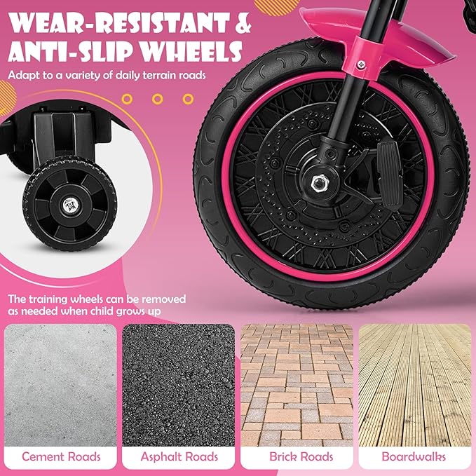 HONEY JOY Ride On Motorcycle, 6V Toddler Motorcycle with LED Light, Music, Foot Pedal, Forward/Backward, Soft Start, 3-Wheel Battery Powered Electric Motorcycle for Kids, Gift for Boys Girls (Pink)