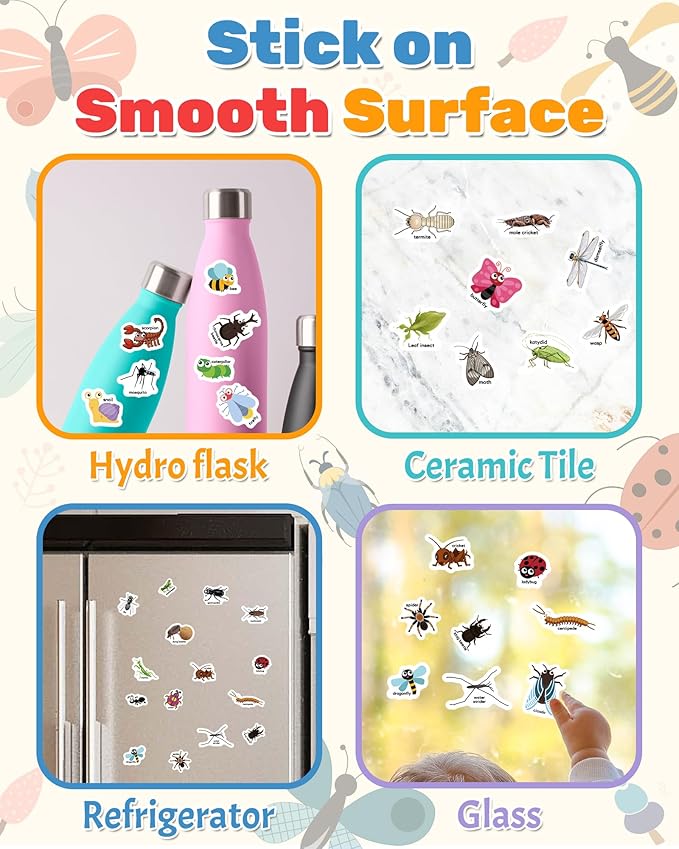 Benresive Reusable Sticker Books for Toddlers, Fun Travel Stickers for Kids, Toddler Sticker Book, Crafts Activities for Toddlers, 3 and Up Birthady Gifts - Insect