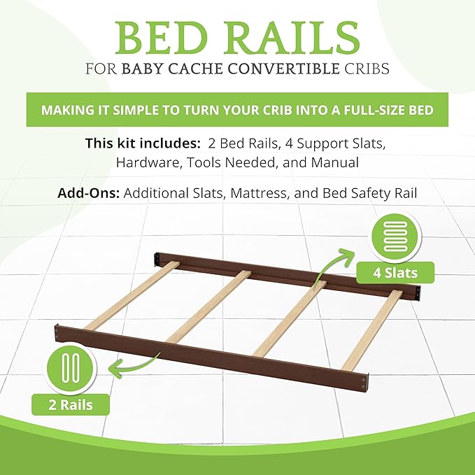 Full-Size Conversion Kit Bed Rails for Baby Cache Convertible Cribs - Solid Wood Rail - Toddler and Adult Bed Rail for Full-Size Beds - Essential Nursery & Baby Furniture (Rosewood)