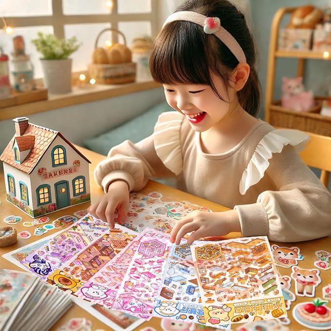 DIY 3D Sticker Scene, 6 Sets of Stickers for Girls Make Your Own Mini Room Scene Stickers for Kids Cute Kawaii Sticker Therapy for Adult Relief Stress, Holiday & Christmas Fun