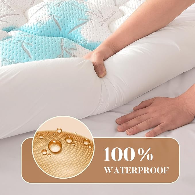 100% Waterproof Full Size Mattress Topper, Thick Pillow Top Mattress Pad，Up to 21 Inch Deep Pocket, Soft Breathable Mattress Pad for Back Pain, Protector Cover(White)