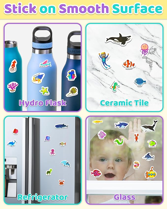 Benresive Reusable Sticker Books for Toddlers, Fun Travel Stickers for Kids, Toddler Sticker Book, Crafts Activities for Toddlers, 3 and Up Birthady Gifts - Ocean World