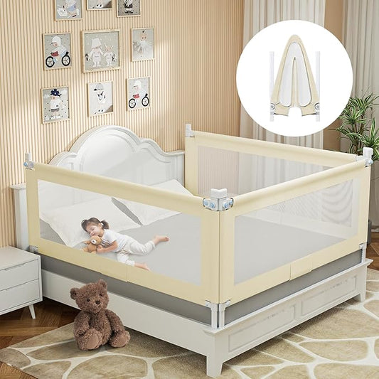 Bed Guard Rail for Toddlers - 1 Minute Quick Assembly & Double Side Lift with Safety Child Lock - Adjustable Height Baby Bed Rails for Queen King Full Size Bed(3 Packs, 78.74×78.74×74.8")