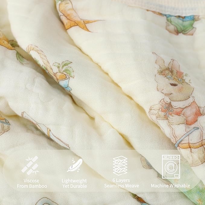 Ultra Soft Muslin Baby Blanket,A Versatile Swaddle and Bed Blanket for Babies, Toddlers, Boys, and Girls (1 Pack Rabbit).