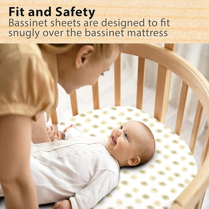 Bassinet Sheets for Baby Girl & Boy – 3-Pack Soft Fitted Bassinet Sheets, Organic Cotton, Breathable & Cozy, Fits 32x16x4 Inch Rectangle, Oval & Hourglass Mattresses, Lion Head