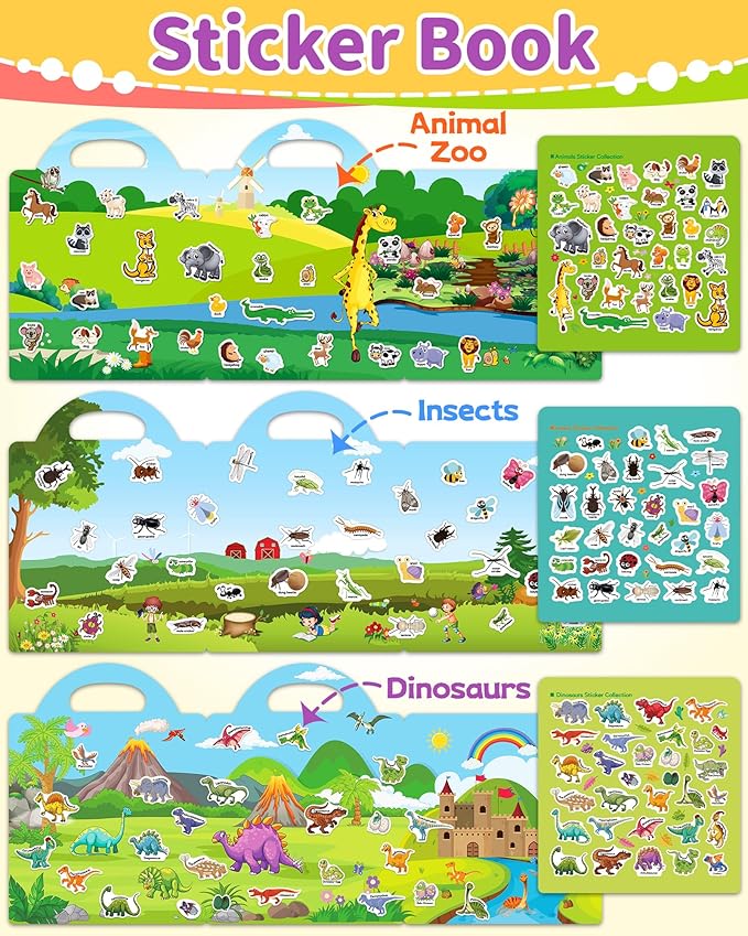 Benresive Reusable Sticker Books for Kids 2-4, Sticker Books for Toddlers 1-3 2-4, Toddler Travel Toys Activities Crafts Gifts