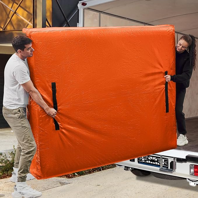 Mattress Bags for Moving, BETU Mattress Protector Waterproof Mattress Cover Queen Size Storage Bags with 8 Heavy-Duty Handles and Zipper for Bed Extra Thick Large Reusable (82"x62"x15" Orange)
