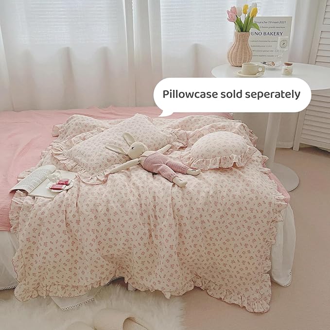 BuLuTu Girls Baby Duvet Cover Pink Flower Duvet Covers Muslin Cotton Toddler Kids Duvet Cover Quilted Protector, 47"x59", Galsang Print (No Filling)