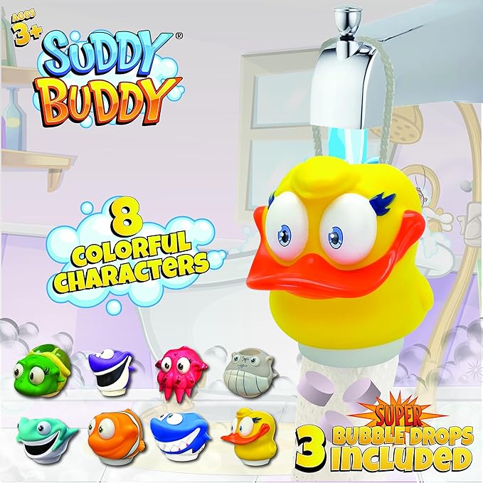 Suddy Buddy Bubble Bath Toy, Kids Ages 3+, Boys & Girls, Safe & Clean, Collect All Four. Includes: 1 Character Soap Dispenser, 1 Trading Card, and 3 Super Bubble Drops. Clownfish