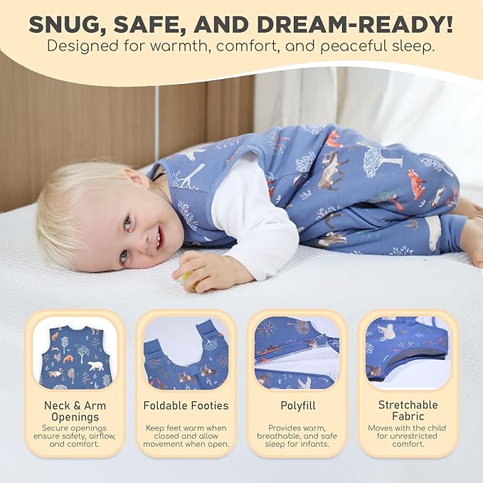 Mama Cheetah Toddler Sleep Sack with Feet 3T - 4T, 2.5 TOG Organic Cotton Baby Sleeping Bag with Legs, Baby Wearable Blankets for Walkers w/ 2-Way Zipper, Baby Sleep Sack for Girls & Boys, Large