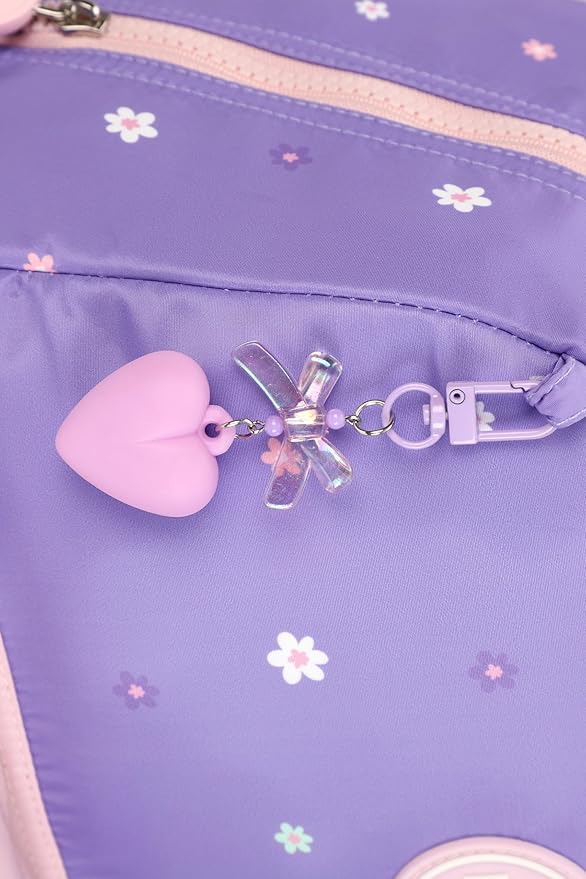 kingdisen Rolling Backpack for Girls Backpack with Wheels Kids Cute Carry on Backpack with Lunch Box Pencil Case for Elementary Student Teen Girls Luggage (TWO FLOWERS PURPLE)