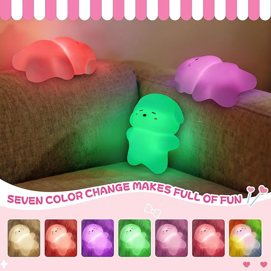 loatme Night Light for Kids, Rechargeable Dimmable Silicone LED Nightlight with 7 Colors, Baby Nursery Night Lamp, Touch Squishy Lamp, Cute Gifts for Girls, Boys, Toddler Room Decor, Lying Dog