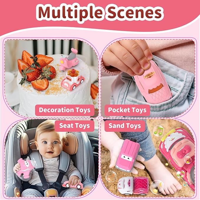 Toddler Girl Truck Toys for 2 3 Year Old Girl Birthday Gifts, 7-in-1 Pink Princess Car Transport Carrier Trucks for Toddlers 2-4, Friction Power Toy Cars with Lights & Music, My daughter First Gift