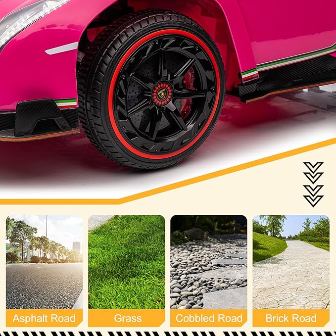 Winado 12V Ride on Car, Electric Vehicle Licensed Lamborghini Veneno for Kids, Battery Powered Car Toy w/Parent Control, Hydraulic Doors, 3 Speeds, LED Headlights, Horn, Engine Sounds - Pink