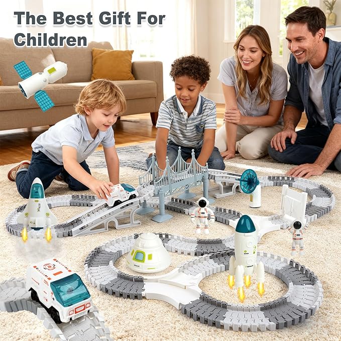 BEMITON Race Track Toy for Kids - Best Birthday Gift for 3 4 5 6 7 Year Old Boys, 290+ PCS DIY Flexible Track Playset, Creative Building Toys
