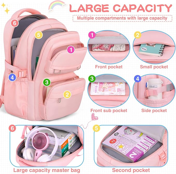 KBTYE School Backpack for Kids Girls Cute Travel Backapck for College Women Men Casual Laptop Bookbag for Teen Student(Pink)