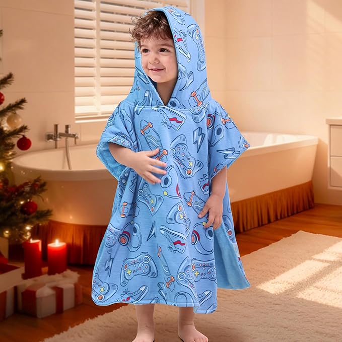 VOOVA & MOVAS Double-Layered Thick Baby Hooded Towel Poncho (2-4 Years, 20x21 Inches) | Ultra Soft & Absorbent Cotton Toddler Bath Towel for Swimming, Beach, Shower & Winter, Game