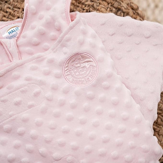 HALO Sleepsack Plush Dot Velboa Swaddle, 3-Way Adjustable Wearable Blanket, TOG 3.0, Pink, Small, 3-6 Months