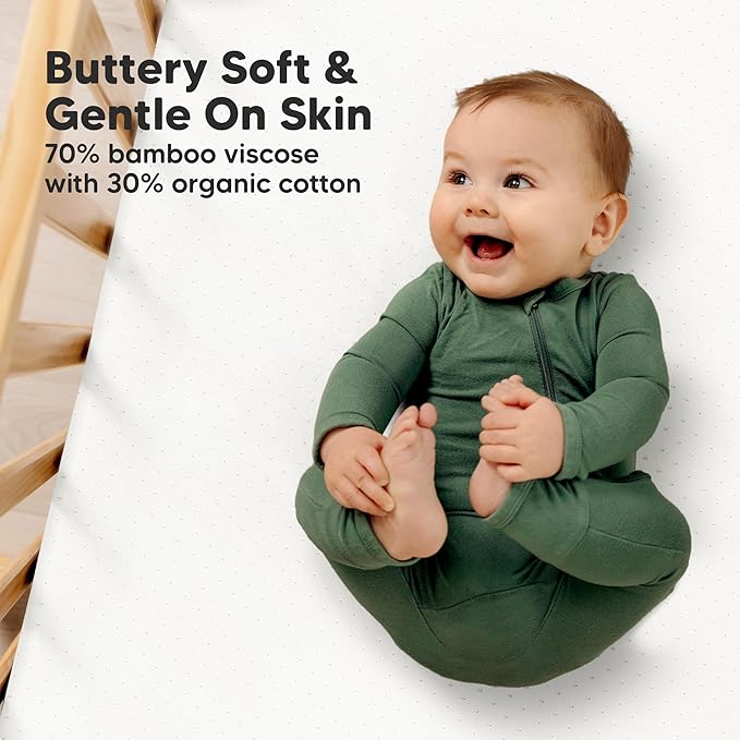 KeaBabies 2-Pack Fitted Crib Sheets for Boys, Girls, Baby - Soft Bamboo Viscose Cotton, 52x28 Standard Crib Mattress Sheets, Toddler Bed Mattress Cover, Gender Neutral, Breathable,Durable (Soft White)