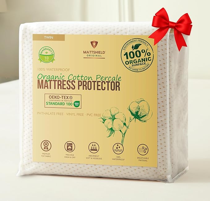 Deluxe Cooling Waterproof Organic Mattress Protector Twin - Organic Cotton Percale Breathable Mattress Pad Cover - Naturally Cool for Hot Sleepers – Soft Natural Comfort