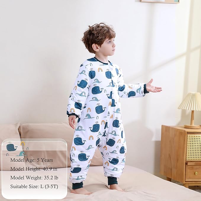 Toddler Sleep Sacks 2.5 TOG Winter Long Sleeve Sleep Sack with Legs 2-Way Zipper Baby Wearable Blanket
