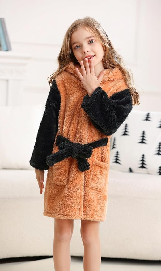 CuteOn Bathrobe for Women Soft Fleece Hooded Plush Loungewear