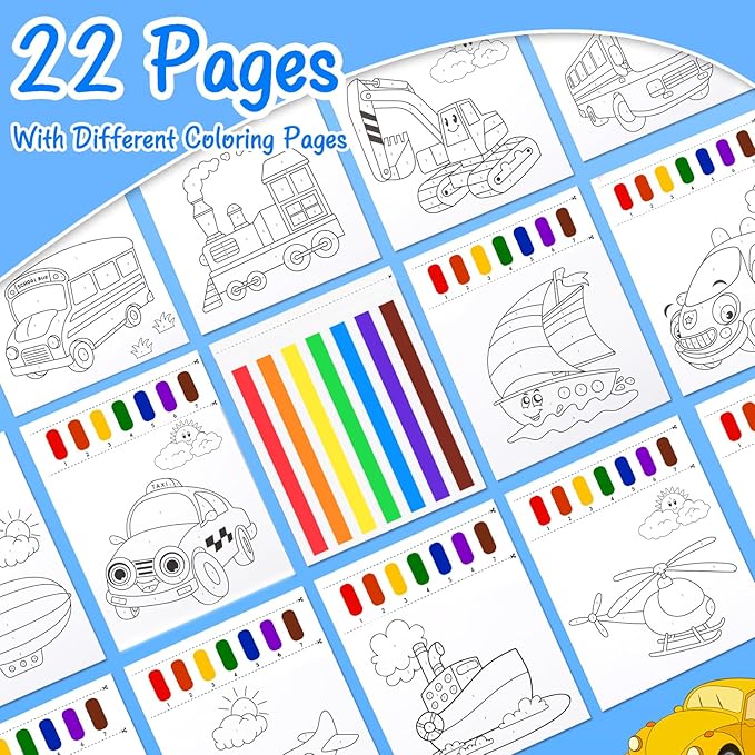 Paint with Water Coloring Books for Toddlers, Watercolor Painting Book and Drawing Art Paper for Kids Ages 3 4 5 6 7 8 Years Old, Truck Art Craft for Drawing with Brush