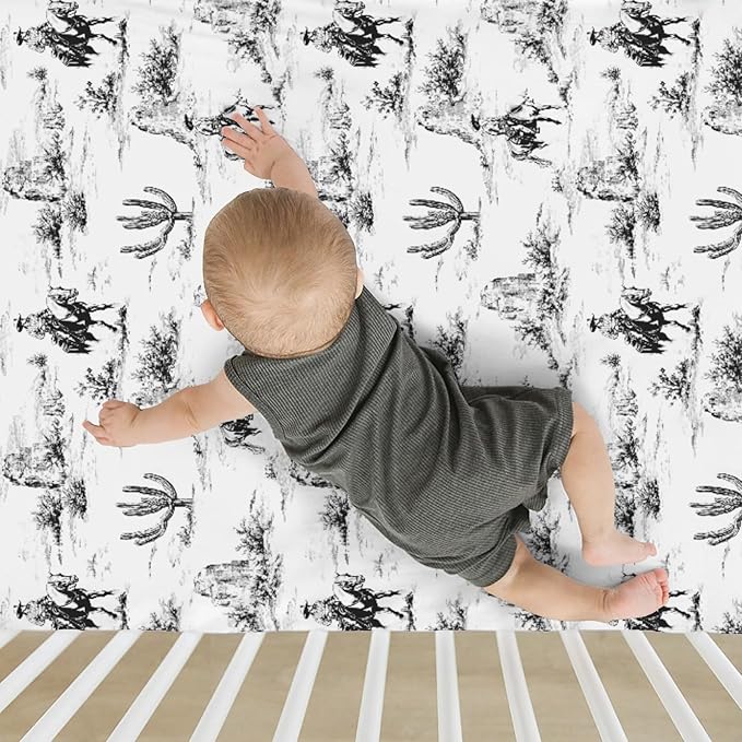 Vintage Western Cowboy Baby Crib Sheets for Boy Girl 28"x52" Retro Cowboy Horse Cactus Soft Stretchy Fitted Crib Mattress Cover Wild Desert Baby Sheet for Standard Crib & Toddler Mattress Pads