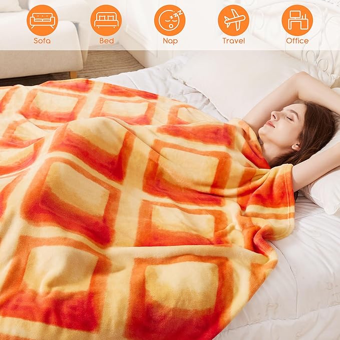 SeaRoomy Waffles Blanket, Wrap Throw Food Blanket, Novelty Funny Flannel Round Blankets Funny Gifts for Teens Boys and Girls