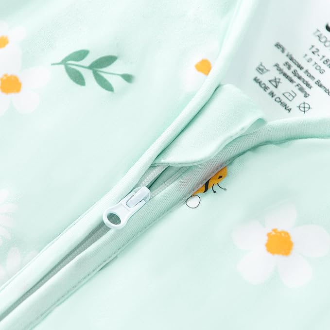 Baby/Toddler Sleep Sack with Legs, Rayon from Bamboo 95% + 5% Spandex, 1.0 TOG, 2‑Way Zipper Sleeping Bag, Walker‑Friendly 12-18M Little Bee