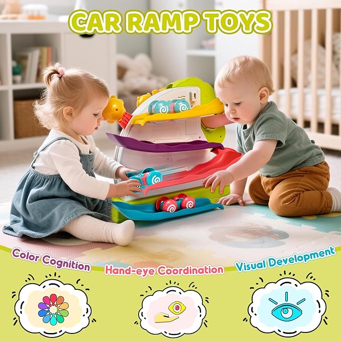 Marstone Toddler Toy for 1 Year Old Boy Gifts: 2-in-1 Ball Drop and Car Ramp Race Track, Educational Activity for 1 2 3 Year Old Boys Girls, 1st Birthday Baby Musical Toys for Cause Effect Learning