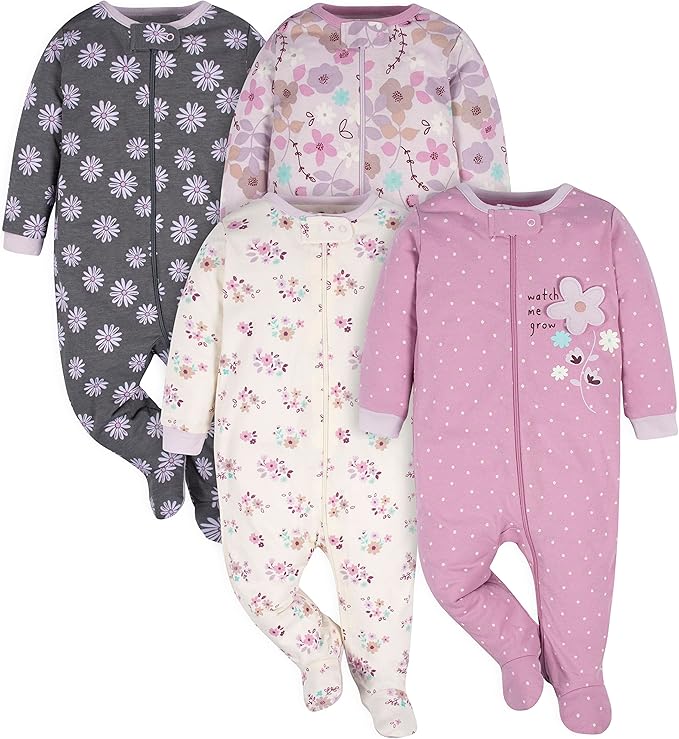 Gerber baby-girls 4 Pack Sleep N' Play Footie
