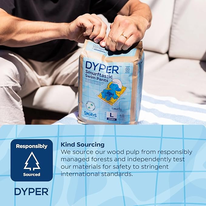 DYPER Smurftastic Baby Swim Diapers (21 Count), Hypoallergenic Plant-Based Baby Swim Diaper | Eco-Friendly & Absorbent Swimming Diapers for Babies, Size S
