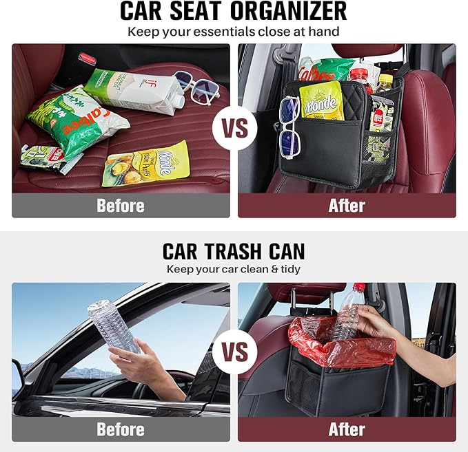 LXUNYI Car Organizer Back Seat, Waterproof Pu Leather Car Seat Storage Bag Foldable Universal Hanging Seatback Organizer for Kids & Adults Travel road Trip Essentials