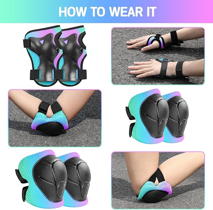 Kids Protective Gear Set Knee Pads for Kids 3-14 Years Toddler Knee and Elbow Pads with Wrist Guards 3 in 1 for Skating Cycling Bike Rollerblading Scooter