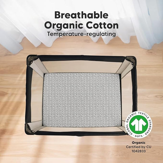 2-Pack Mini Crib Sheets Fitted - 38x26 Pack N Play Sheets for Pack and Play Mattress, Organic Cotton, Soft & Breathable Playard Bedding, Neutral Mini Toddler Bed Cover for Boys, Girls (Nordic)