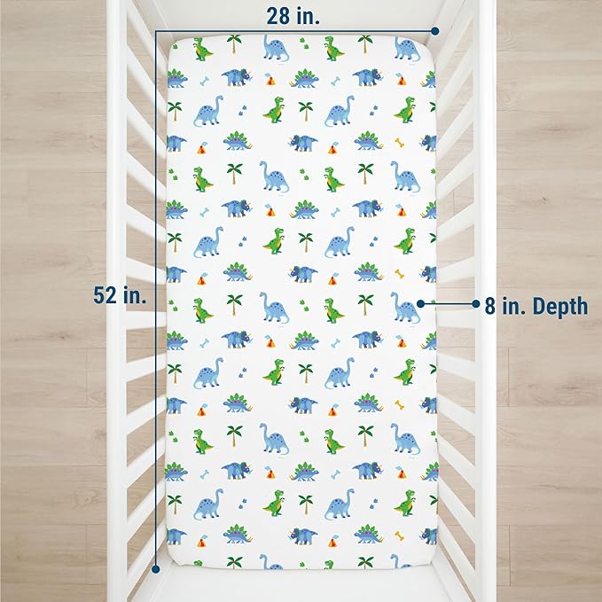 Wildkin Kids 100% Microfiber Crib Sheet – Soft, Breathable Fitted Sheet - Dinosaur Land