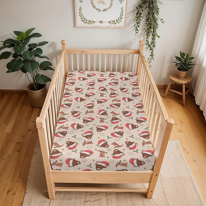 Christmas Highland Cows Baby Crib Sheets for Boy Girl 52x28 Farm Cow Yak Western Boots Snowflakes Soft Fitted Crib Mattress Cover Winter Holiday Baby Sheet for Standard Crib & Toddler Mattress Pad