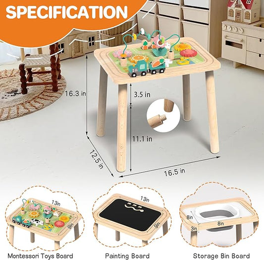 Activity Table for Kids 6-36 Months, 9 in 1 Wooden Montessori Toys with Bead Maze Shape Sorter Train Toy, Baby Sensory Table Toddler Toys 1st Birthday Gifts for Kids